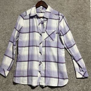 Sonoma Womans Supersoft flannel Button Up shirt plaid Purple Size Small